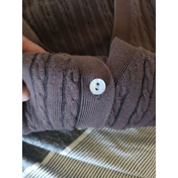 Mendocino Womens V-Neck Cable Knit  Cardigan Sweater 100% Cotton Brown  Xlarge - Picture 7 of 8